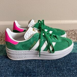 Adidas Green and Pink Gazelle Bold Platform Shoes